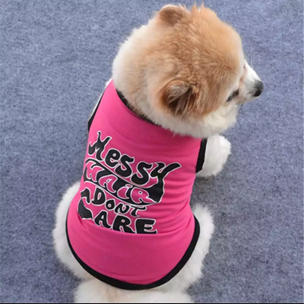 Hot Pink Messy Hair Don’t Care Doggie Shirt 🐶